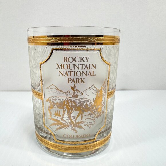 Culver Rocky Mountain National Park Colorado Low Ball Glass Gold Deer Ram - Picture 1 of 5
